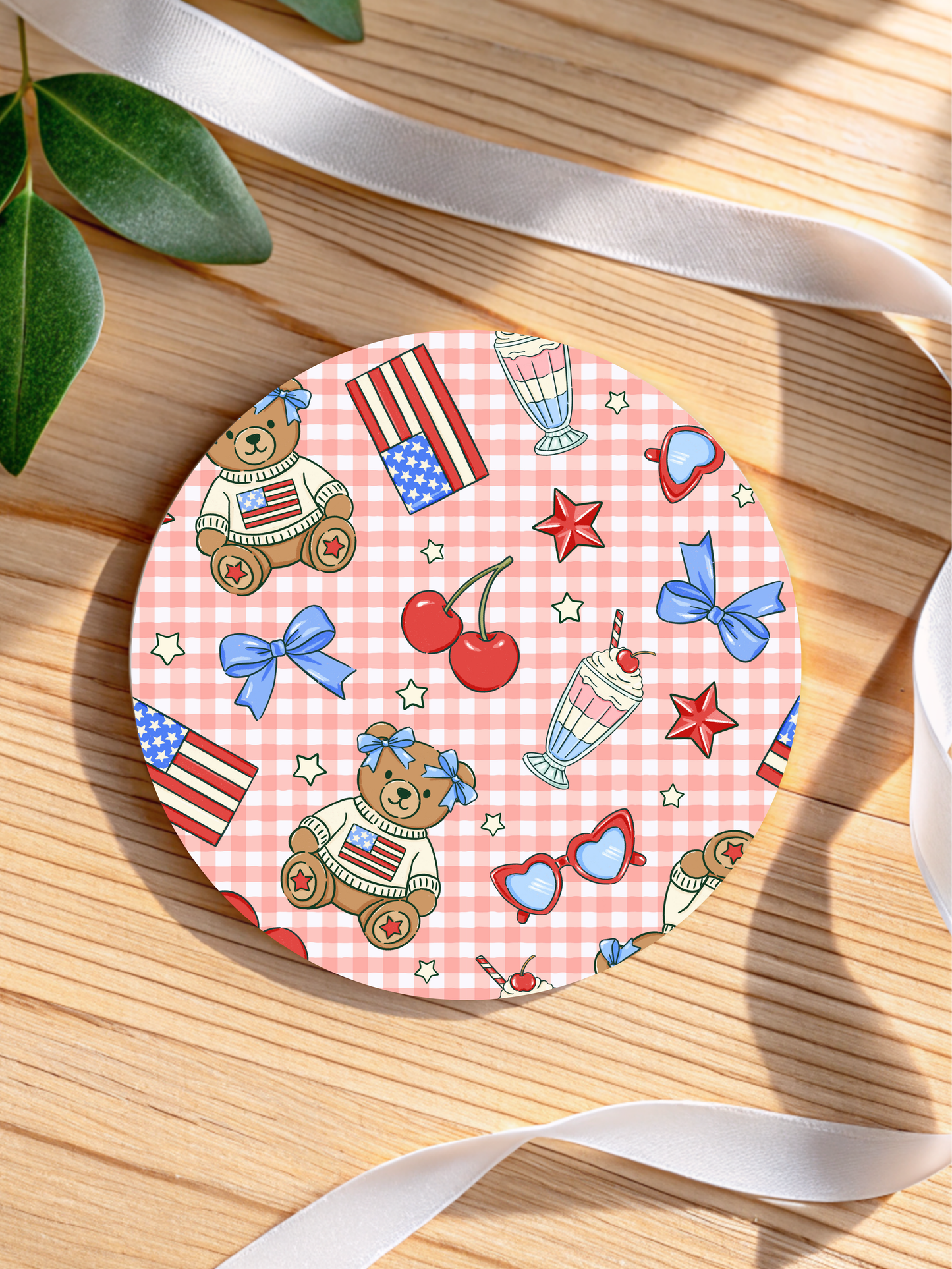 Patriotic Teddy Bear Desk Coaster