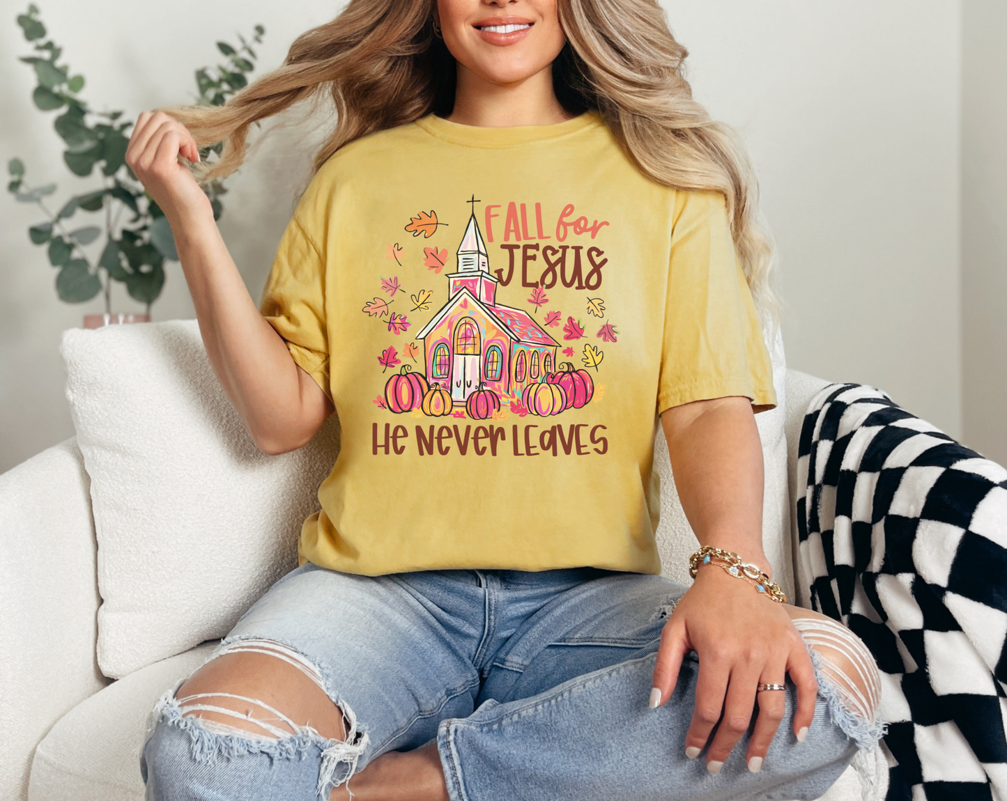 Fall for Jesus He Never Leaves T-Shirt