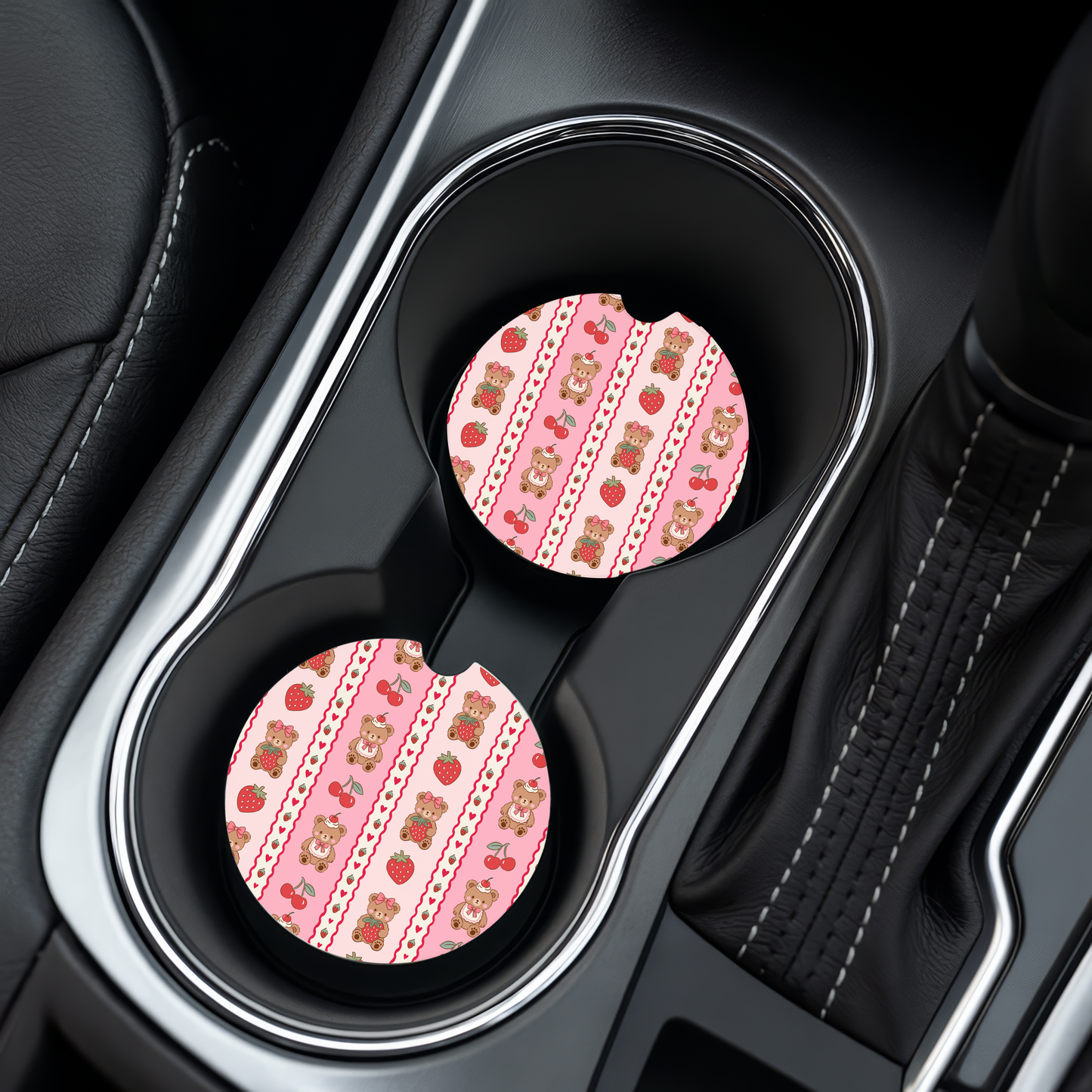 Strawberry Teddy Bear Car Coasters