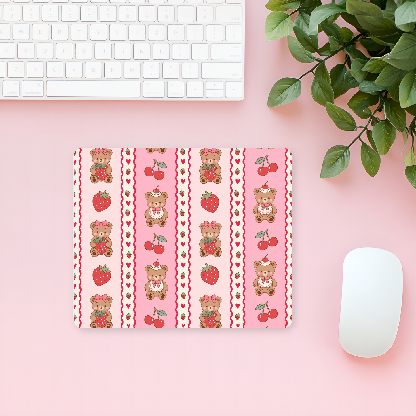 Strawberry Teddy Bear Mouse Pad
