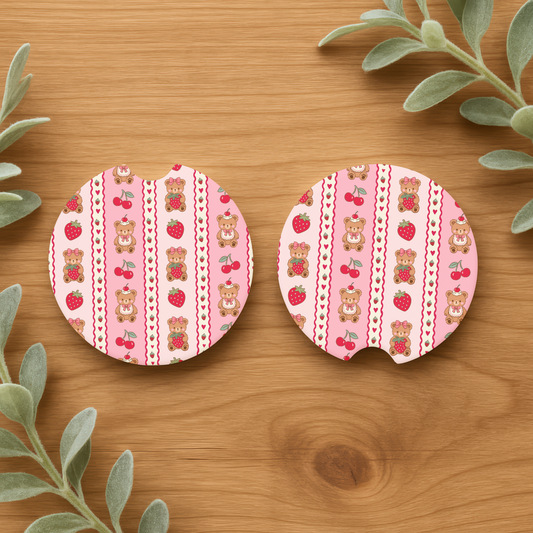 Strawberry Teddy Bear Car Coasters