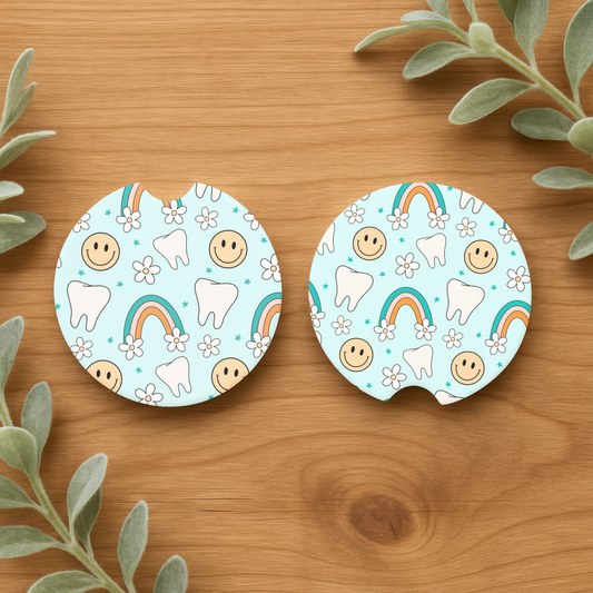 Blue Smiley Dental Car Coasters