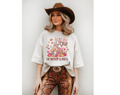 Fall for Jesus He Never Leaves T-Shirt