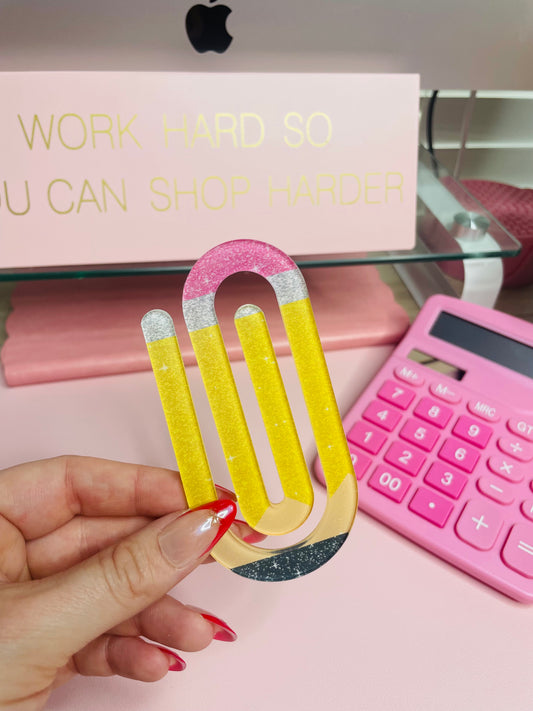 Glittery Pencil Jumbo Paper Clip